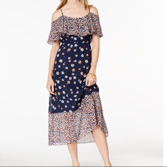 Maison Jules Floral Cold-Shoulder Midi Dress - Picture 1 of 5